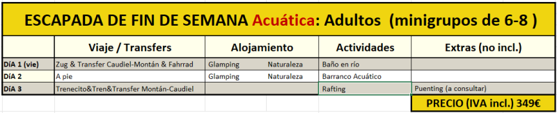 Escapada de A G U A- fin de semana en agosto o septiembre